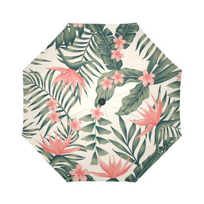 Tropical Flower Palm Automatic Foldable Umbrella