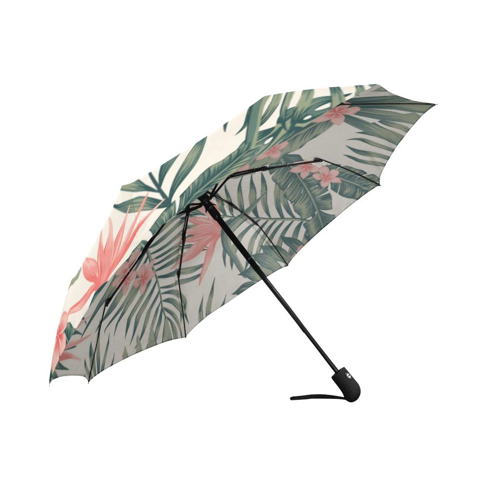 Tropical Flower Palm Automatic Foldable Umbrella