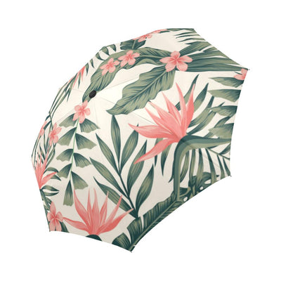 Tropical Flower Palm Automatic Foldable Umbrella