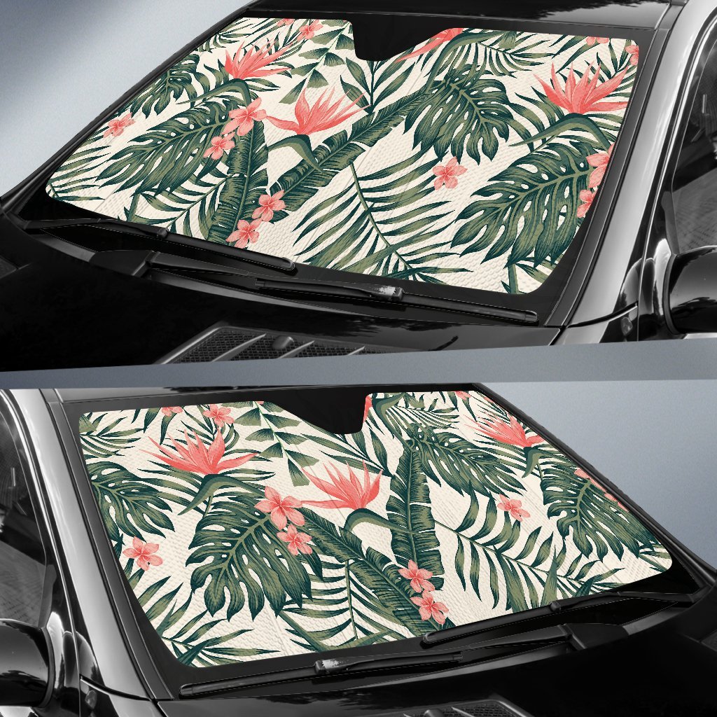 Tropical Flower Palm Leaves Car Sun Shade-JorJune