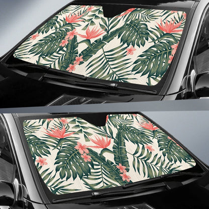 Tropical Flower Palm Leaves Car Sun Shade-JorJune