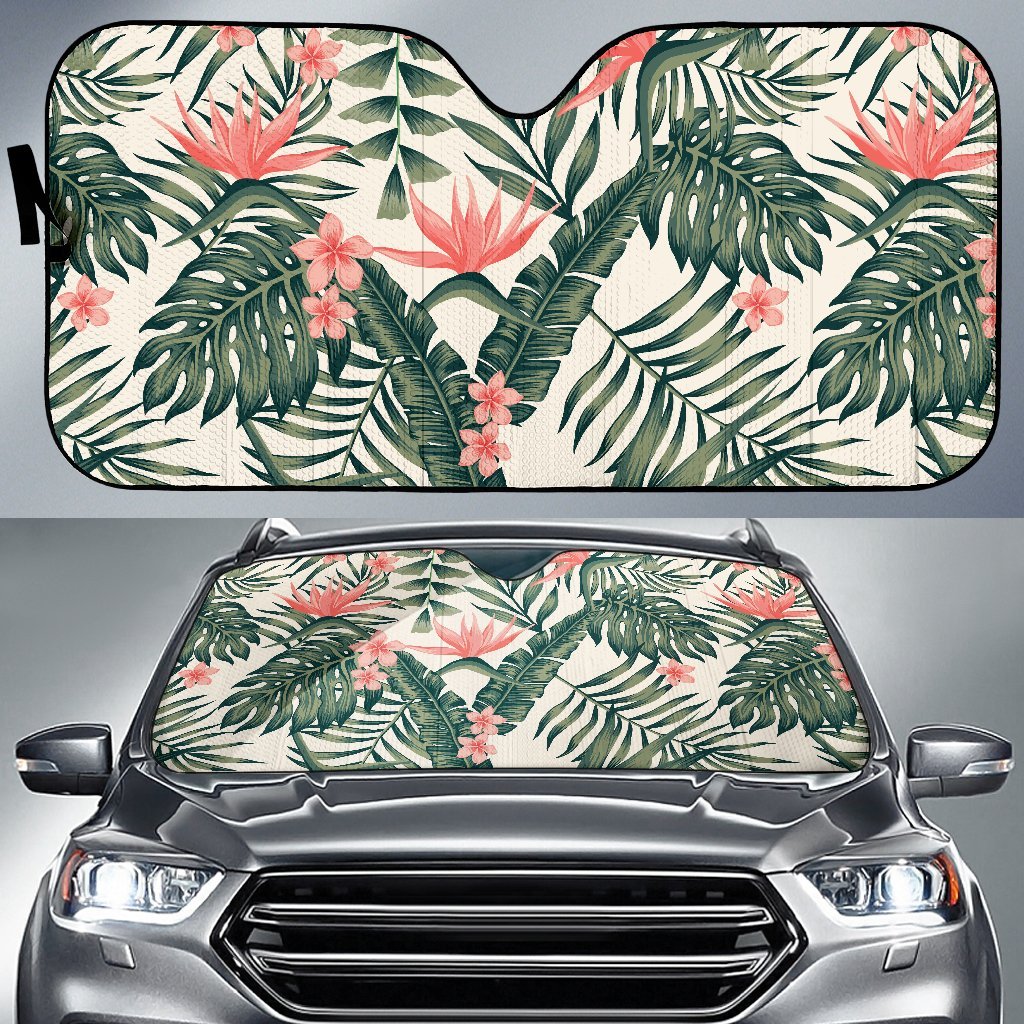 Tropical Flower Palm Leaves Car Sun Shade-JorJune