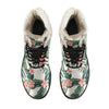 Tropical Flower Palm Leaves Faux Fur Leather Boots