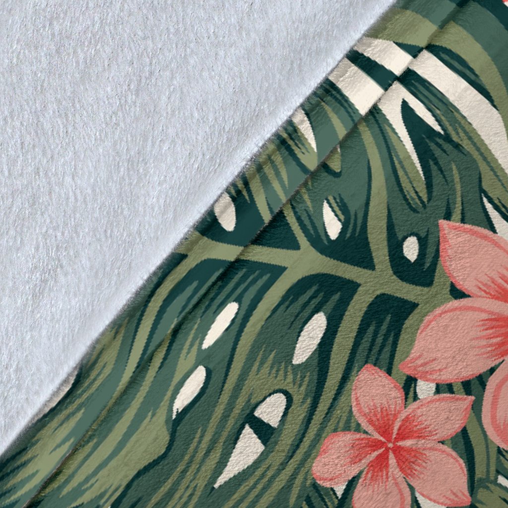 Tropical Flower Palm Leaves Fleece Blanket