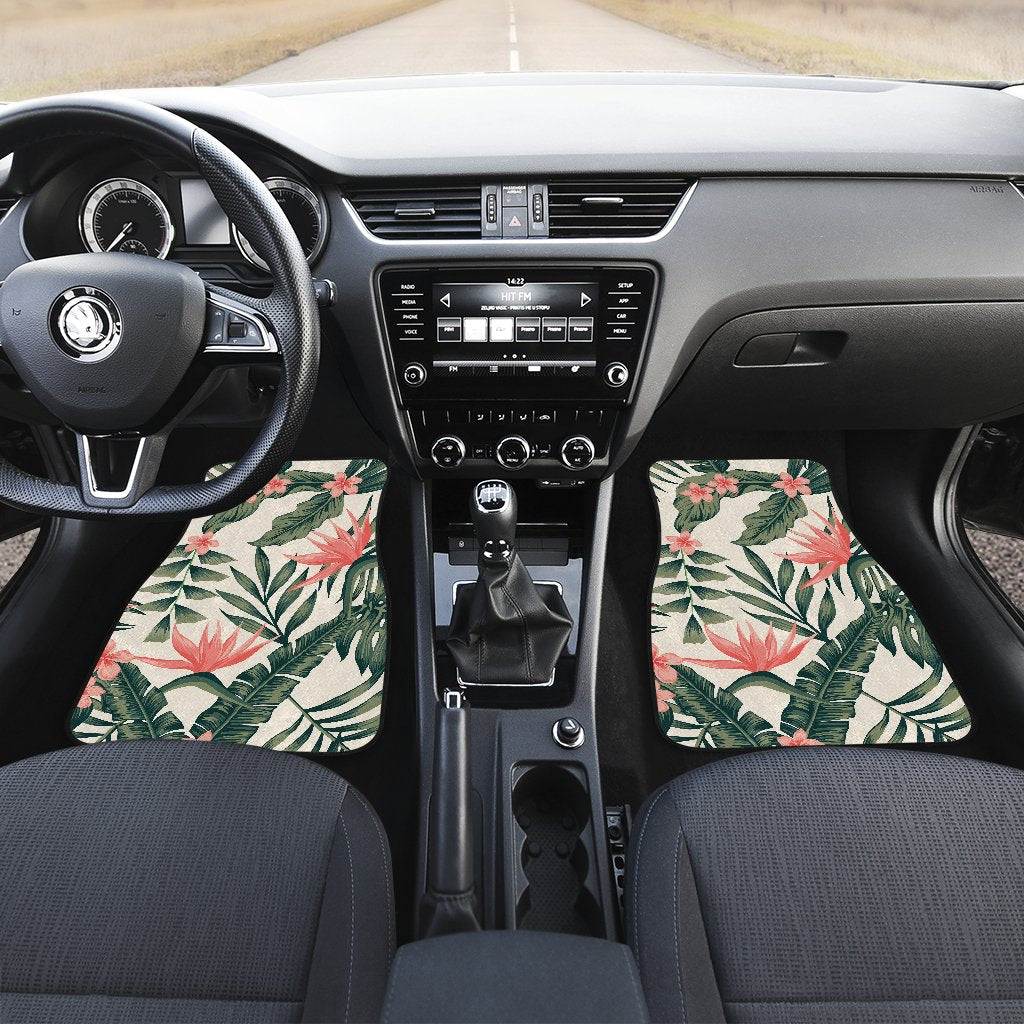 Tropical Flower Palm Leaves Front and Back Car Floor Mats