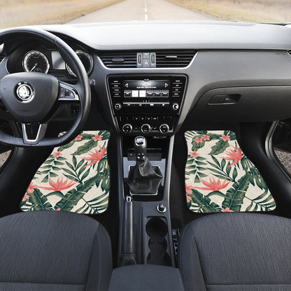 Tropical Flower Palm Leaves Front and Back Car Floor Mats