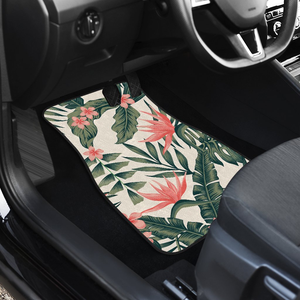 Tropical Flower Palm Leaves Front and Back Car Floor Mats