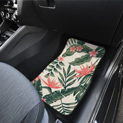 Tropical Flower Palm Leaves Front and Back Car Floor Mats