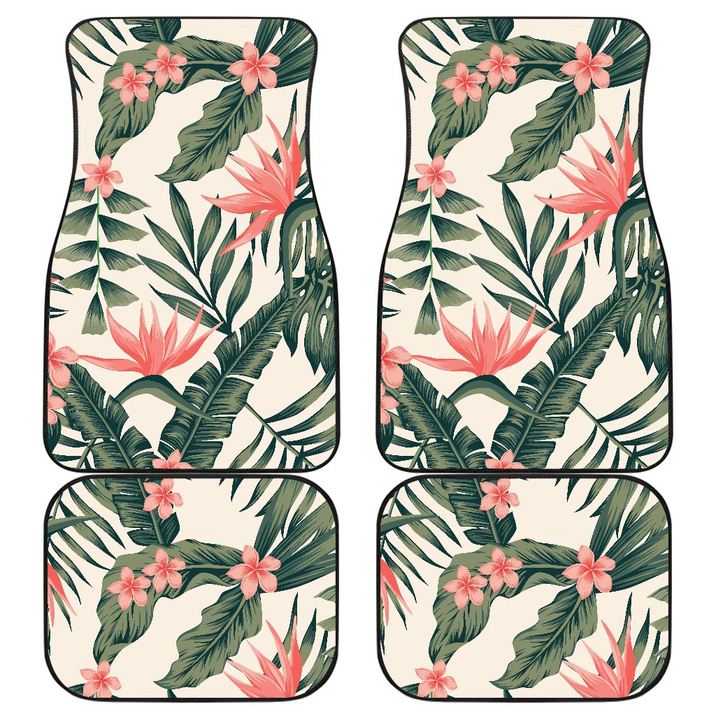 Tropical Flower Palm Leaves Front and Back Car Floor Mats