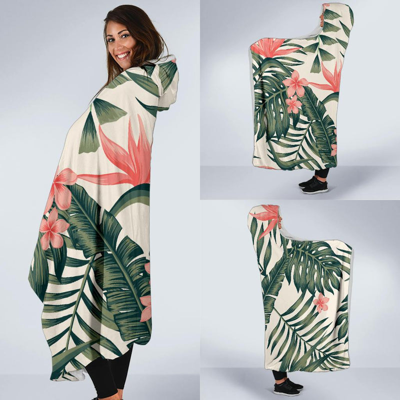 Tropical Flower Palm Leaves Hooded Blanket-JORJUNE.COM