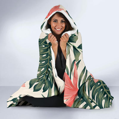 Tropical Flower Palm Leaves Hooded Blanket-JORJUNE.COM