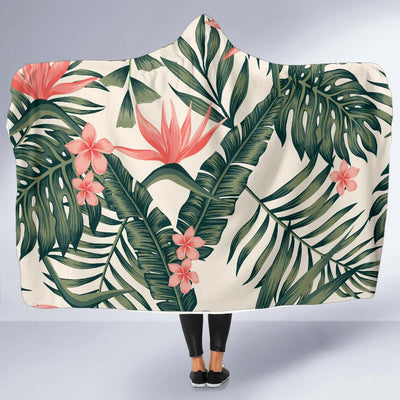 Tropical Flower Palm Leaves Hooded Blanket-JORJUNE.COM