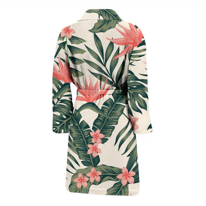 Tropical Flower Palm Leaves Men Bath Robe