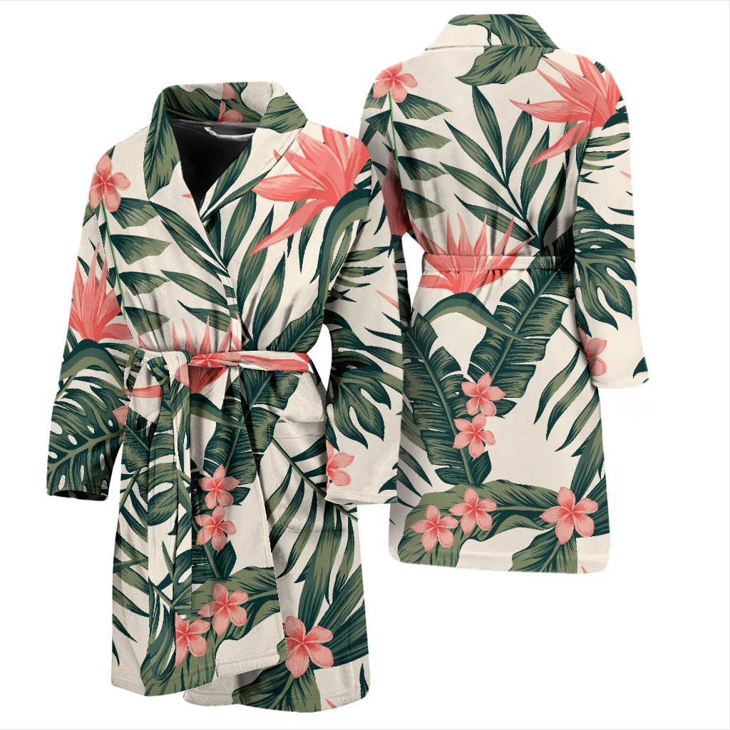 Tropical Flower Palm Leaves Men Bath Robe