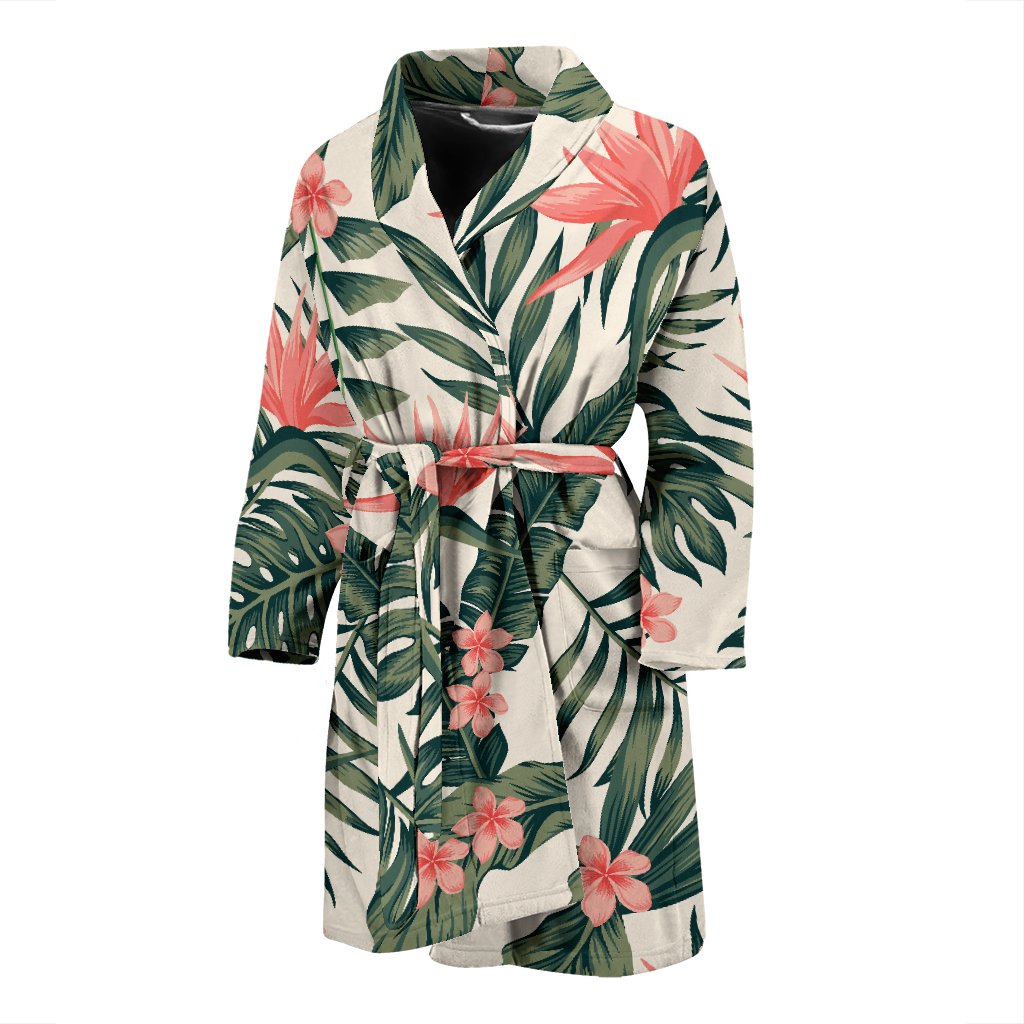 Tropical Flower Palm Leaves Men Bath Robe