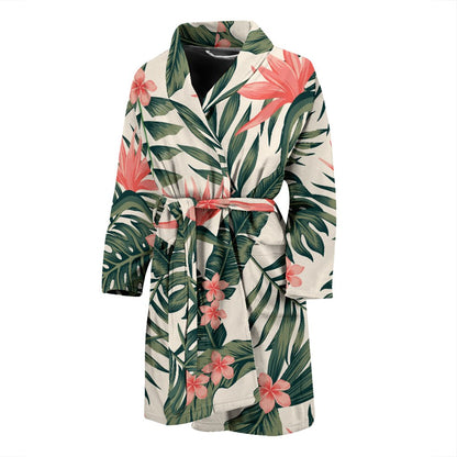 Tropical Flower Palm Leaves Men Bath Robe