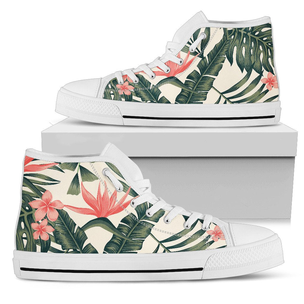 Tropical Flower Palm Leaves Men High Top Shoes