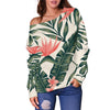 Tropical Flower Palm Leaves Off Shoulder Sweatshirt