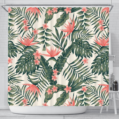 Tropical Flower Palm Leaves Shower Curtain