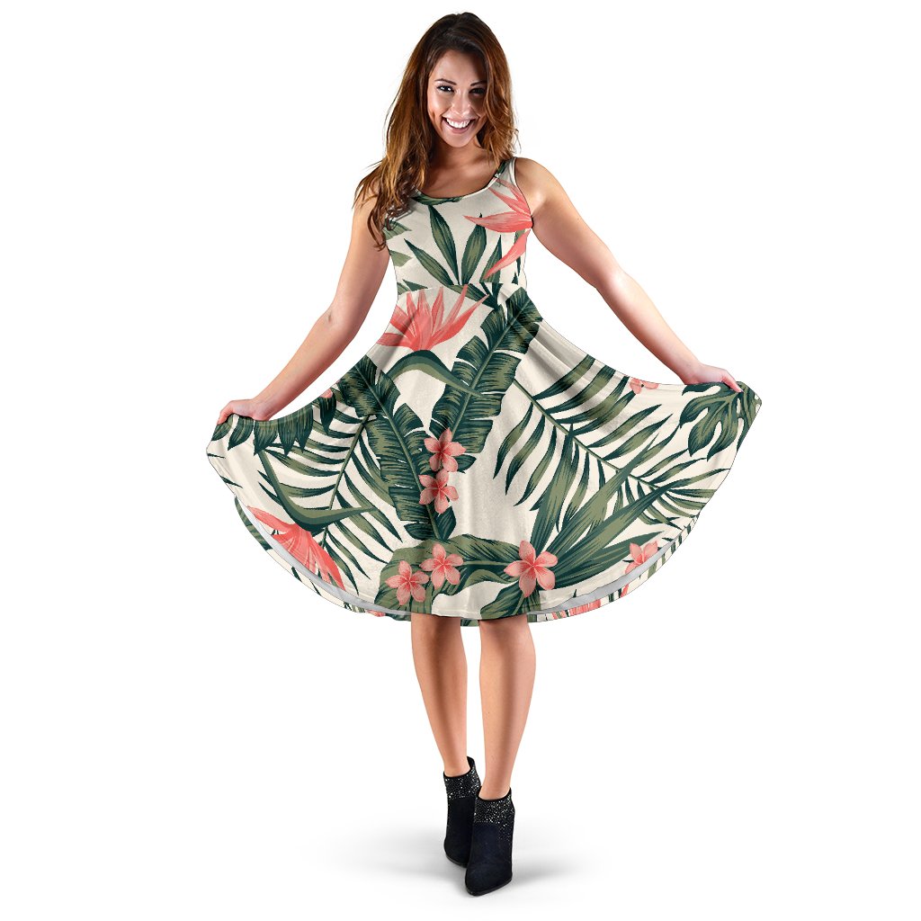 Tropical Flower Palm Leaves Sleeveless Mini Dress