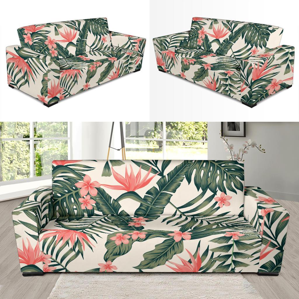 Tropical Flower Palm Leaves Sofa Slipcover-JORJUNE.COM