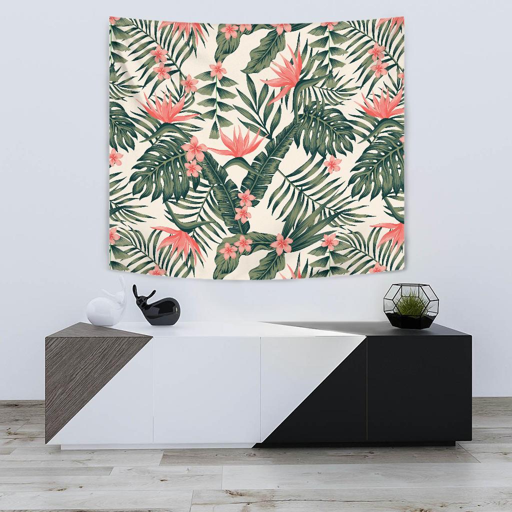 Tropical Flower Palm Leaves Tapestry