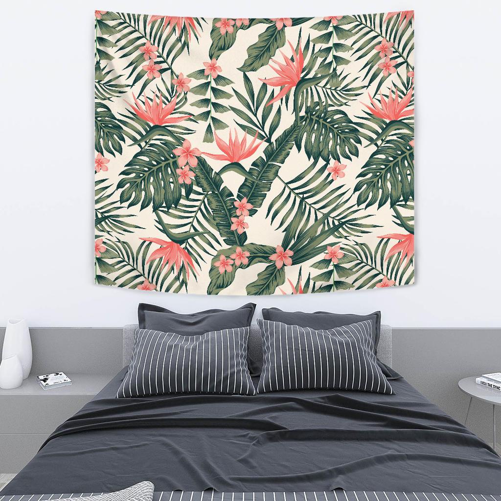Tropical Flower Palm Leaves Tapestry