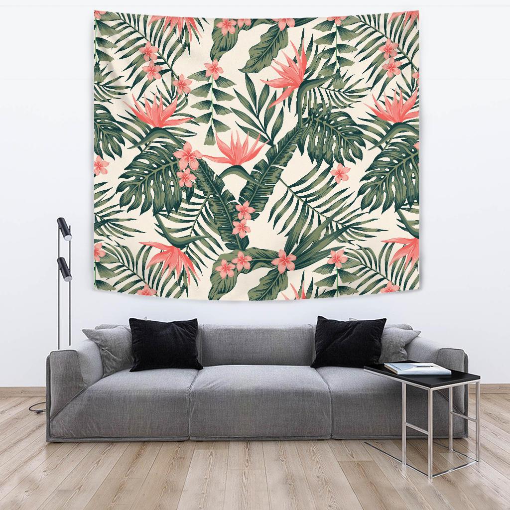 Tropical Flower Palm Leaves Tapestry