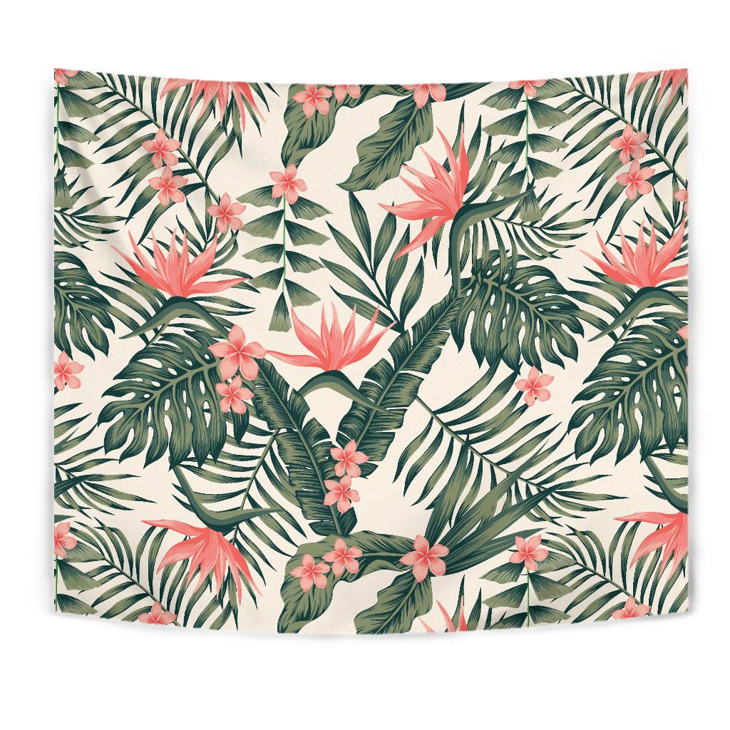 Tropical Flower Palm Leaves Tapestry