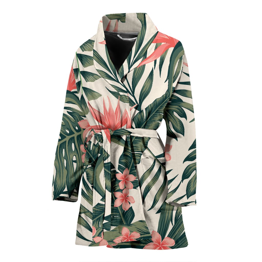 Tropical Flower Palm Leaves Women Bath Robe