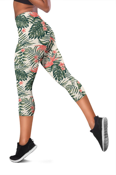 Tropical Flower Palm Leaves Women Capris