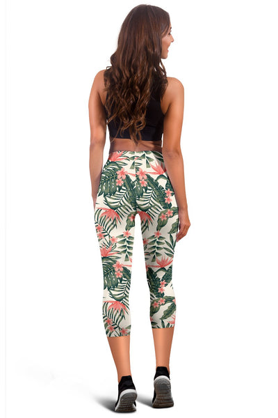 Tropical Flower Palm Leaves Women Capris