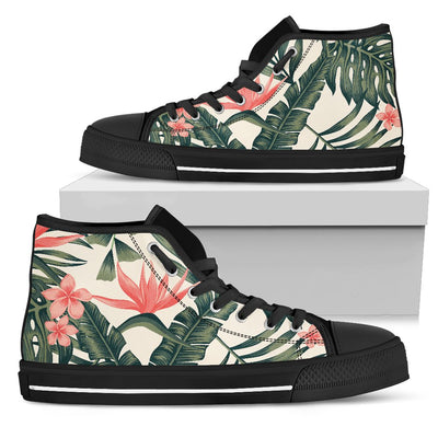 Tropical Flower Palm Leaves Women High Top Shoes