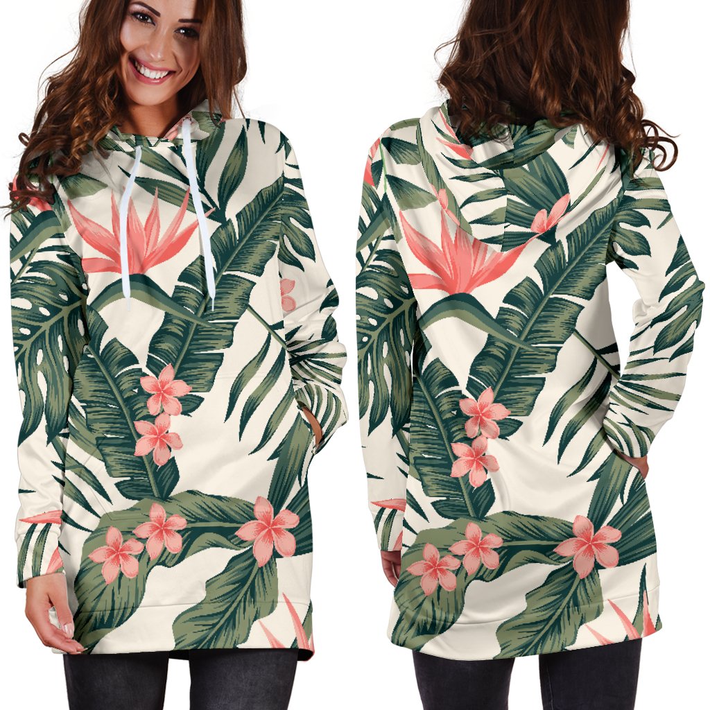 Tropical Flower Palm Leaves Women Hoodie Dress