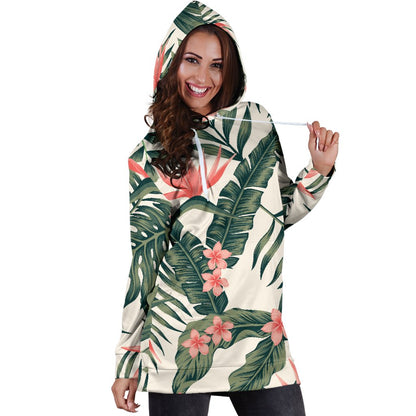 Tropical Flower Palm Leaves Women Hoodie Dress