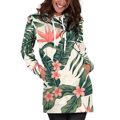 Tropical Flower Palm Leaves Women Hoodie Dress
