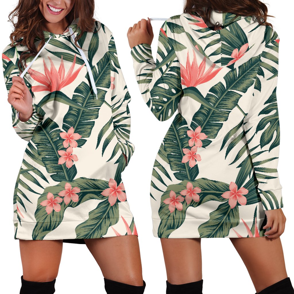 Tropical Flower Palm Leaves Women Hoodie Dress