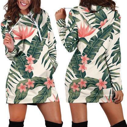 Tropical Flower Palm Leaves Women Hoodie Dress