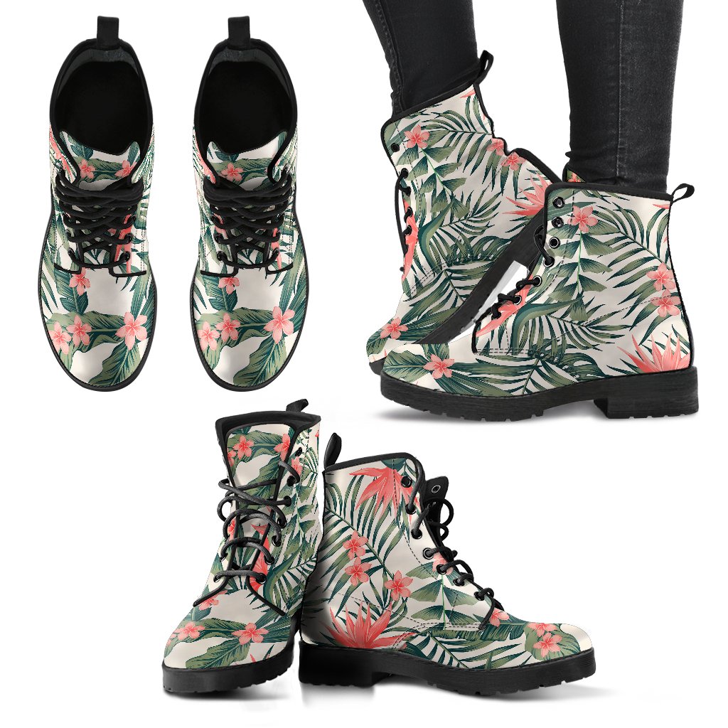 Tropical Flower Palm Leaves Women Leather Boots