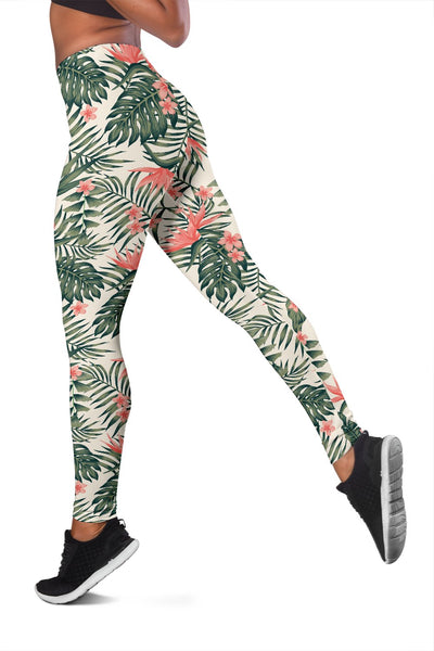 Tropical Flower Palm Leaves Women Leggings