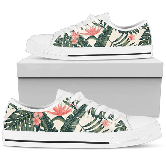 Tropical Flower Palm Leaves Women Low Top Shoes