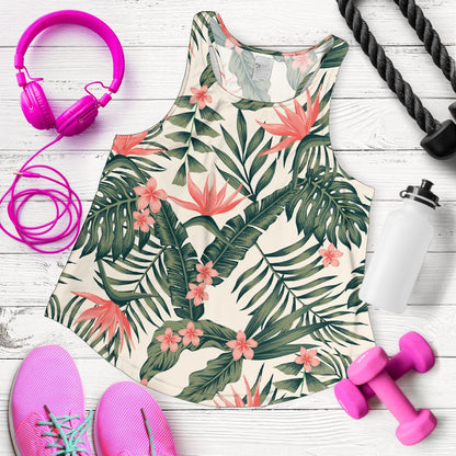 Tropical Flower Palm Leaves Women Racerback Tank Top