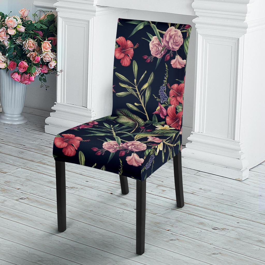 Tropical Flower Pattern Dining Chair Slipcover-JORJUNE.COM