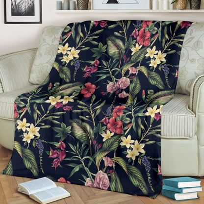 Tropical Flower Pattern Fleece Blanket