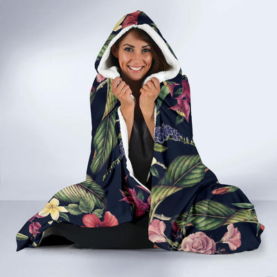 Tropical Flower Pattern Hooded Blanket-JORJUNE.COM