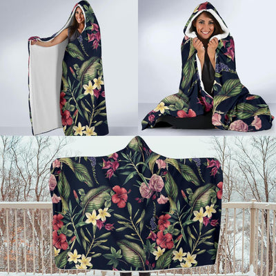 Tropical Flower Pattern Hooded Blanket-JORJUNE.COM