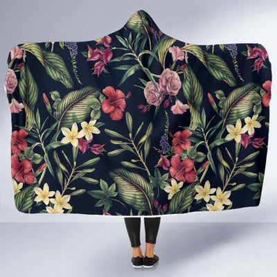 Tropical Flower Pattern Hooded Blanket-JORJUNE.COM