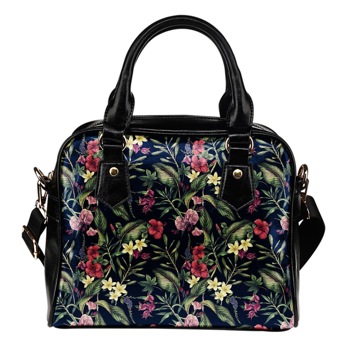 Tropical Flower Pattern Leather Shoulder Handbag