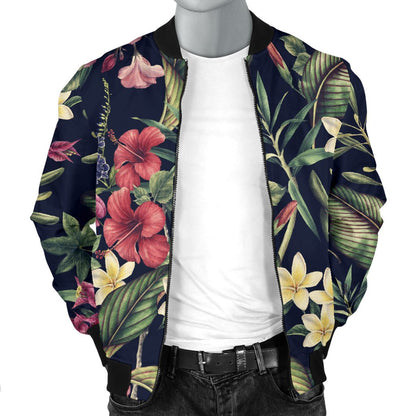 Tropical Flower Pattern Men Casual Bomber Jacket