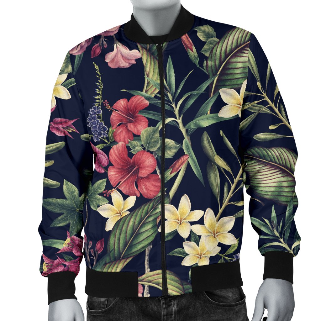 Tropical Flower Pattern Men Casual Bomber Jacket